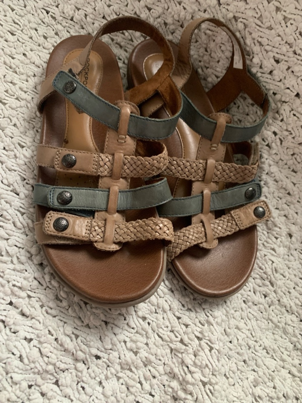 Rockport Brown and Olive Braided Leather Strappy Sandals